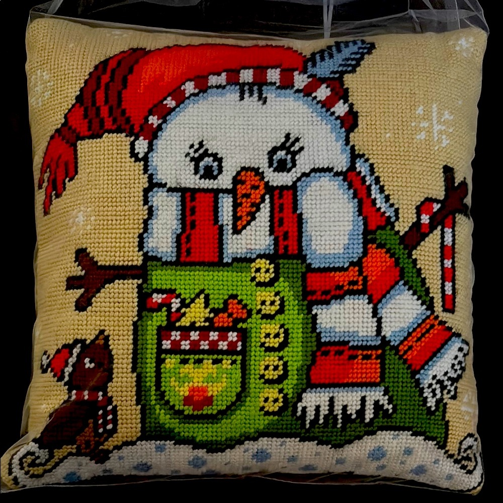 Festive Snowman Needlepoint Pillow